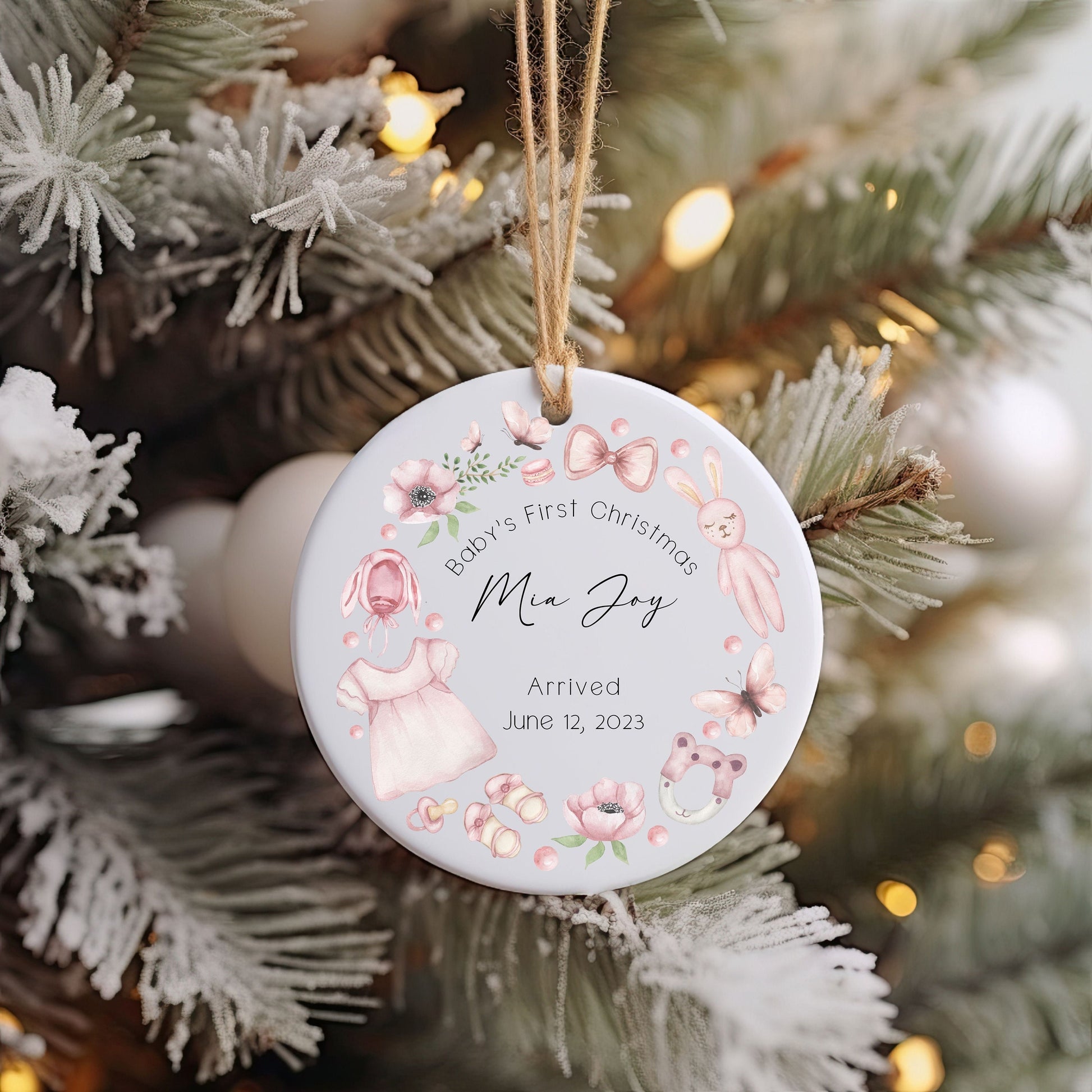 New Baby Girl Pink Border Ornament