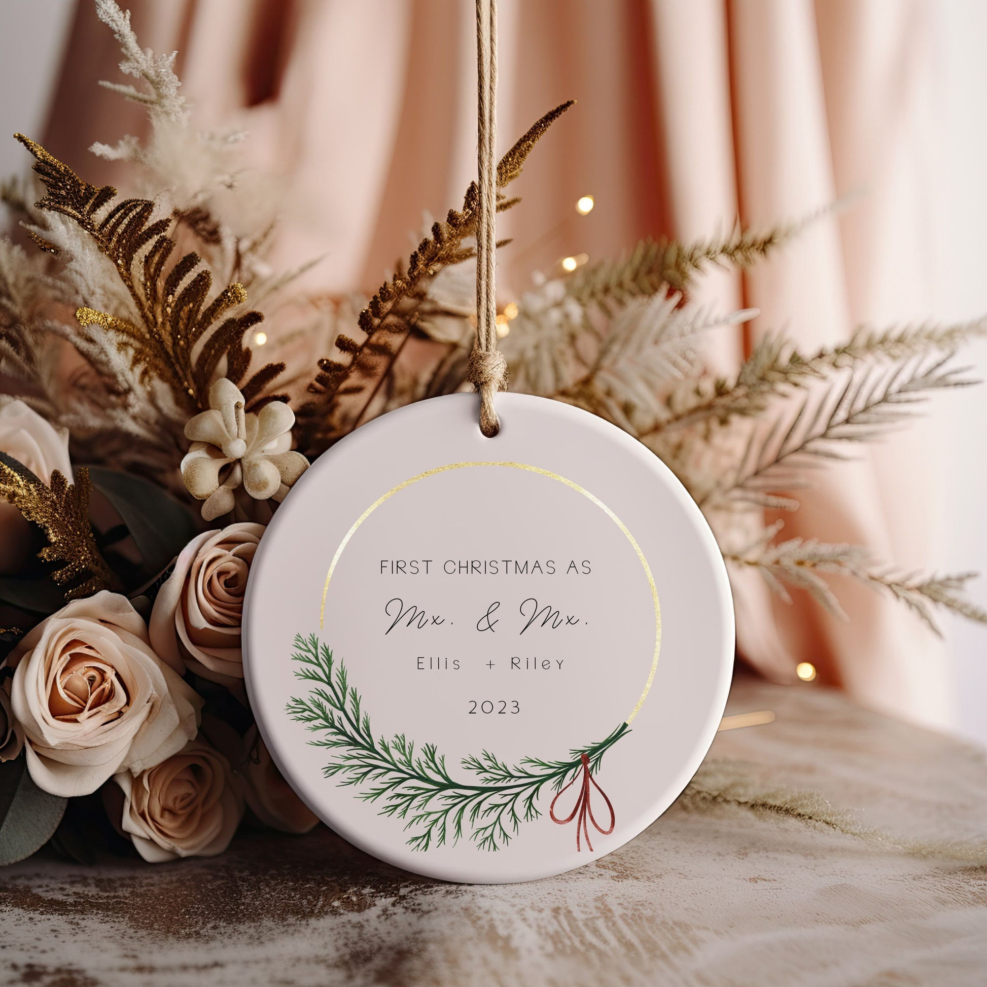 Personalized Nonbinary Mx Mx Wedding Ornament