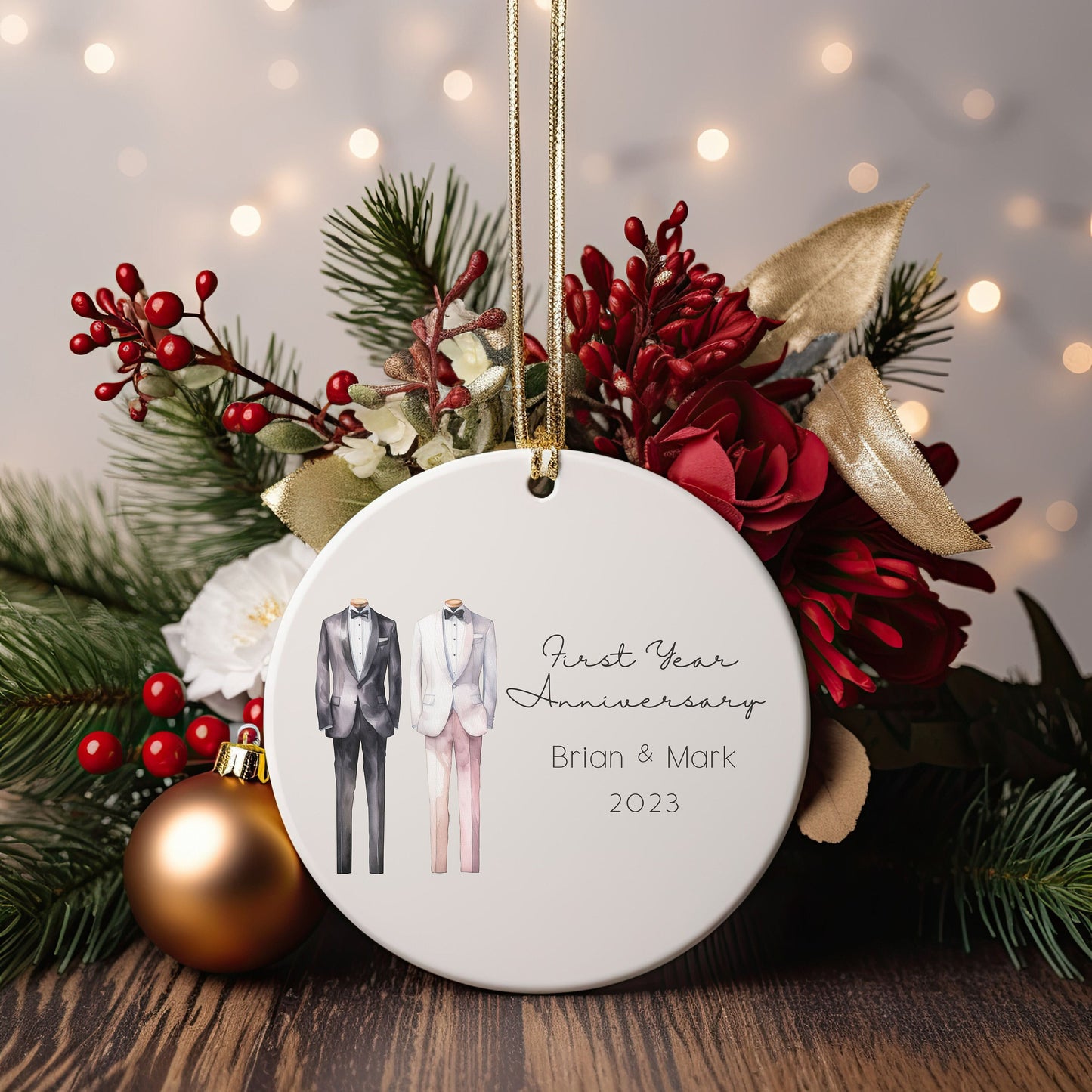 Personalized First Anniversary Mr & Mr Wedding Attire Ornament