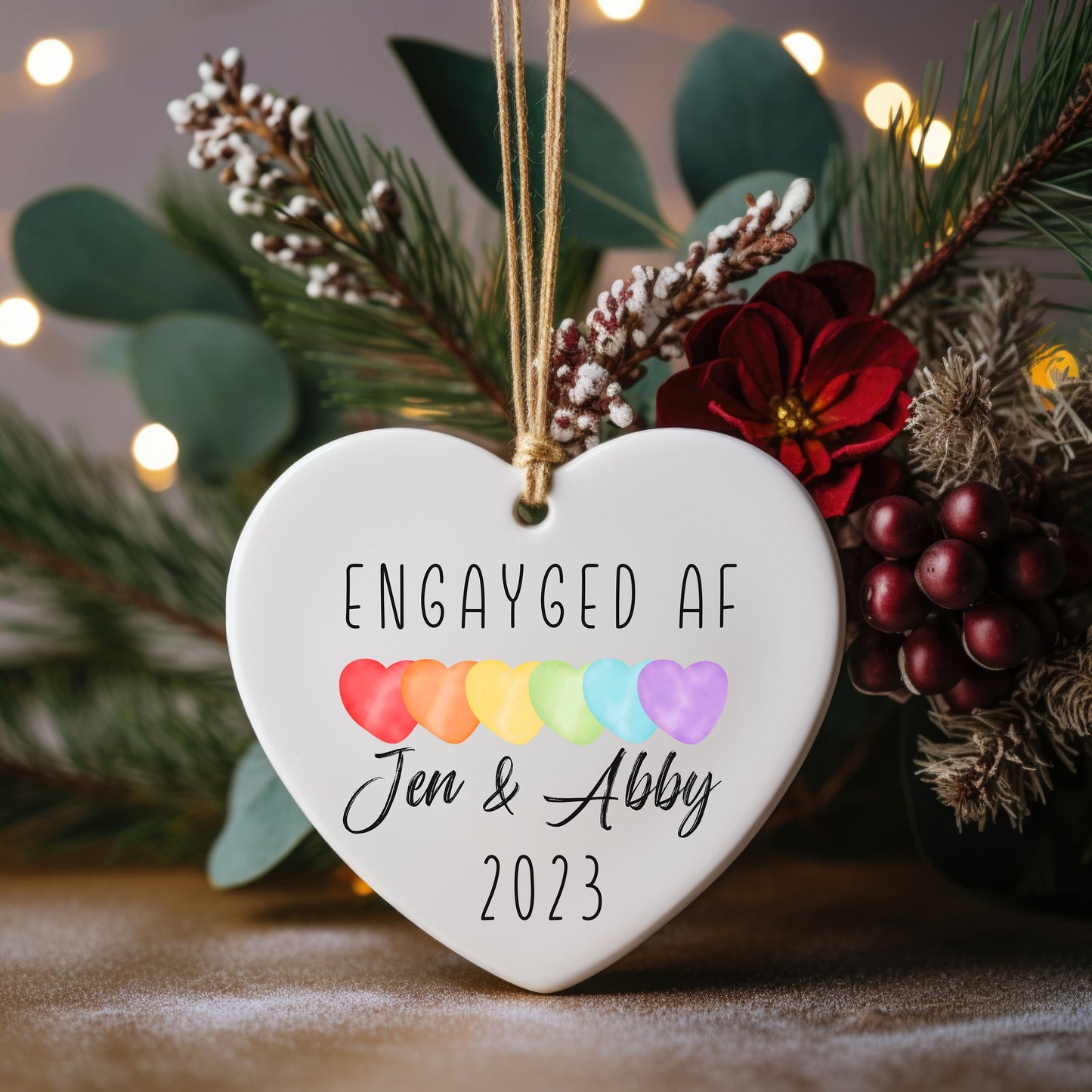 Personalized Engayged AF Ornament, LGBT Engagement, Same Sex Engagement, Gay Engagement, Engagment Gift, Engaged Xmas Gift, Engaged Xmas