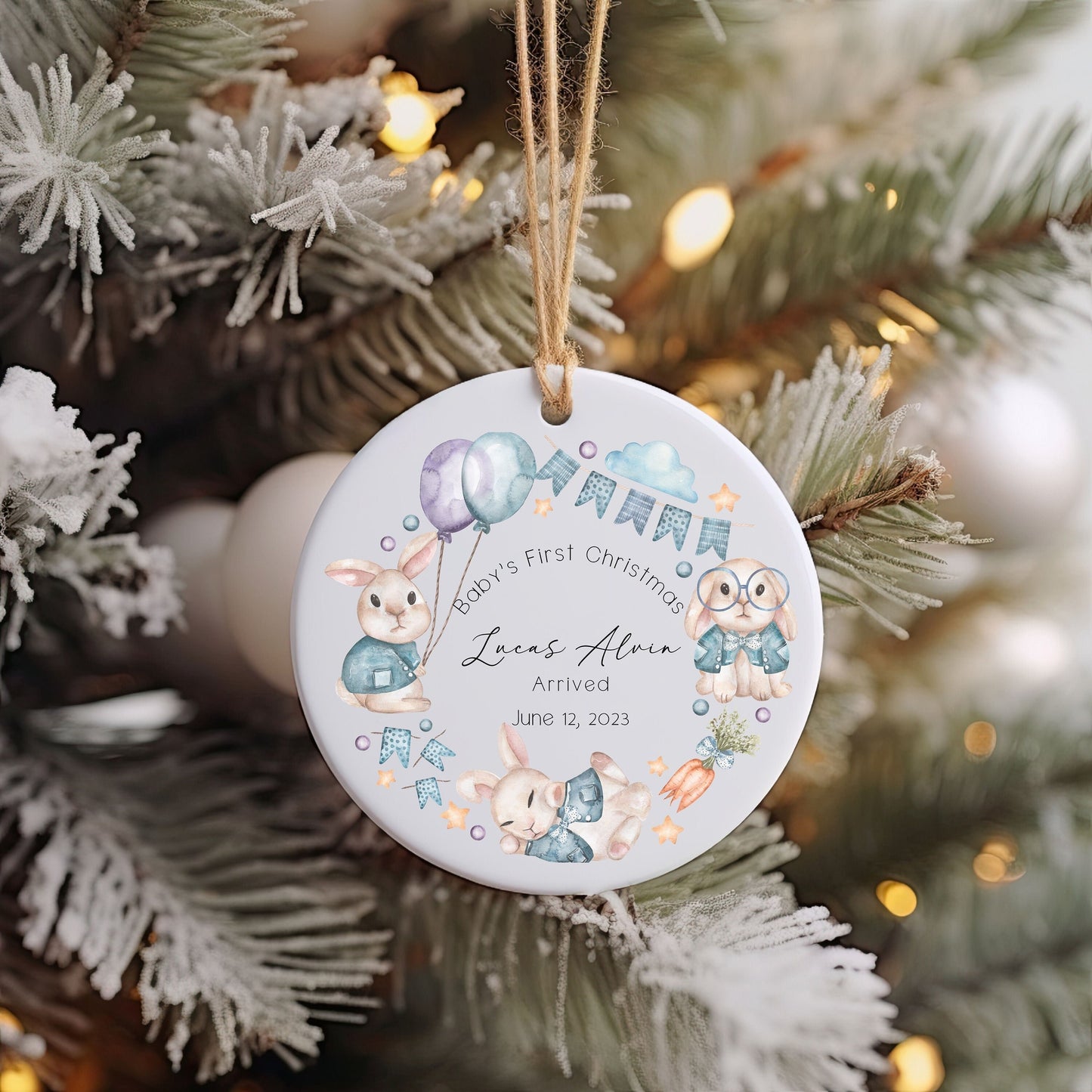 New Baby Boy Bunny Ornament