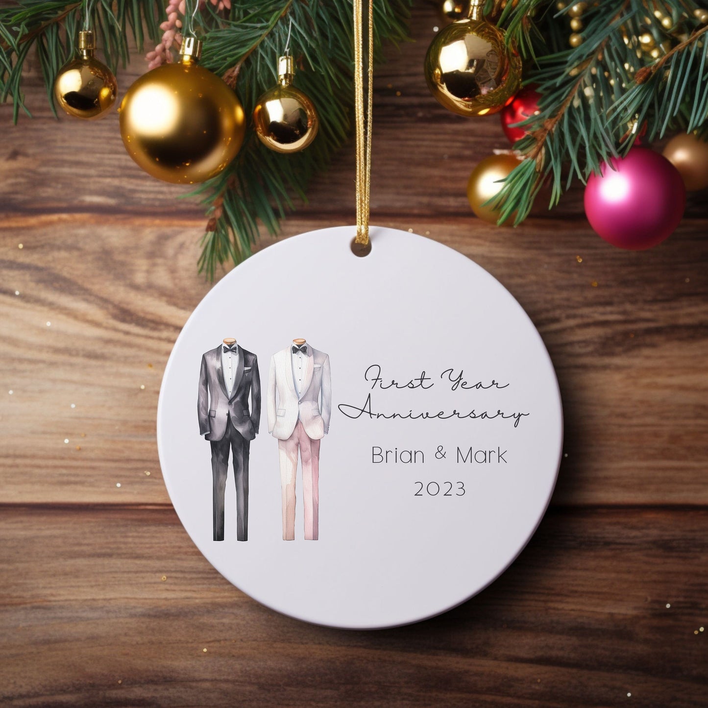 Personalized First Anniversary Mr & Mr Wedding Attire Ornament