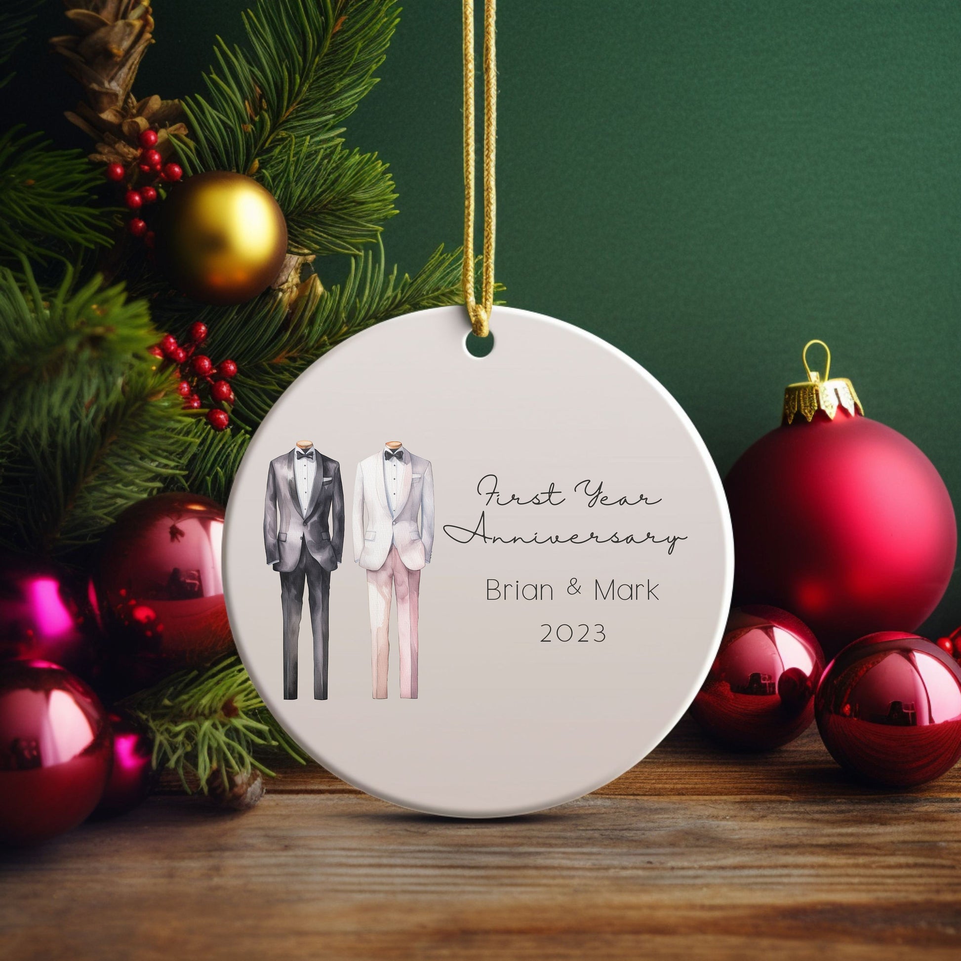 Personalized First Anniversary Mr & Mr Wedding Attire Ornament