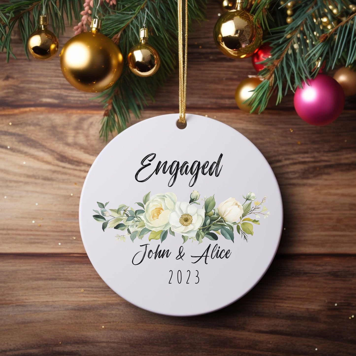 Personalized Floral Engagement Ornament