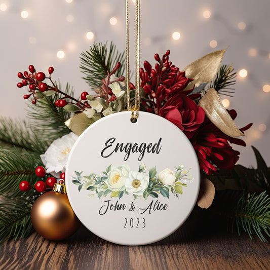 Personalized Floral Engagement Ornament