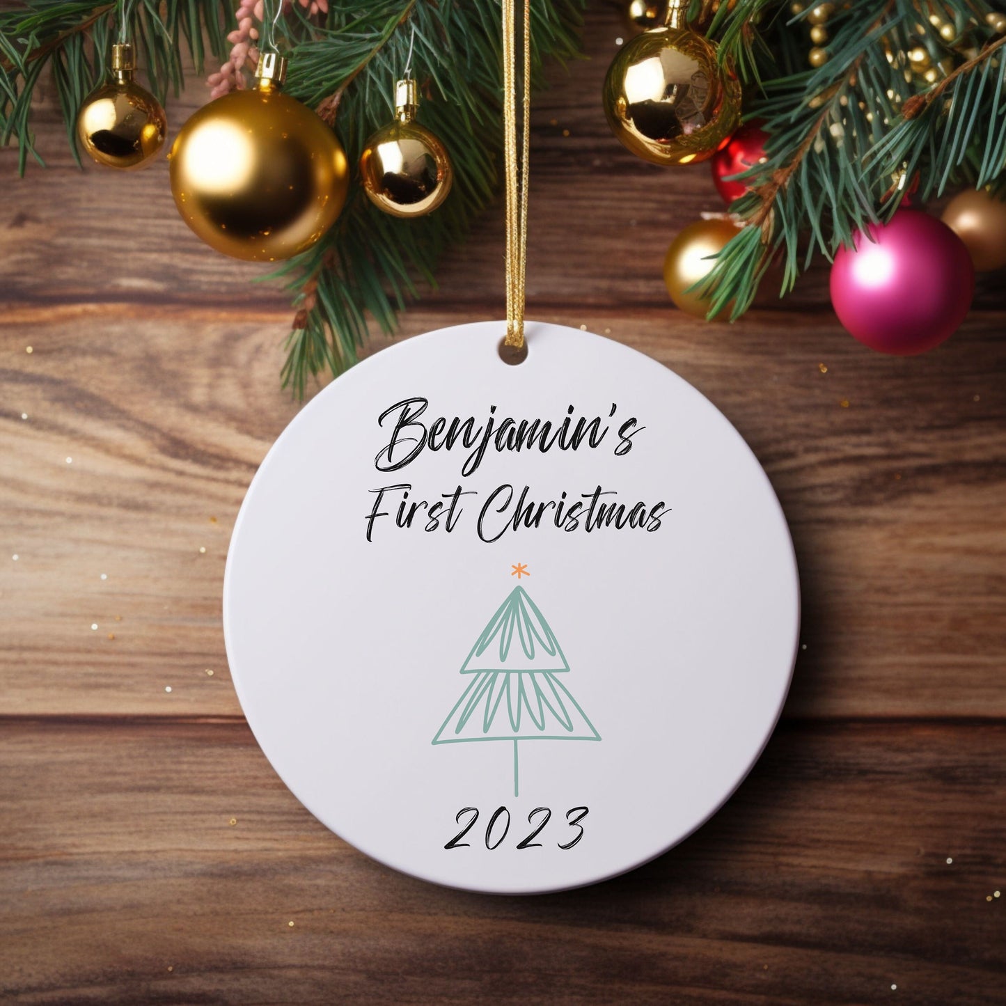 Baby's First Christmas Ornament, Personalized Ornament, New Baby Gift, baby gift, Birth Announcement, baby name, Modern ornament