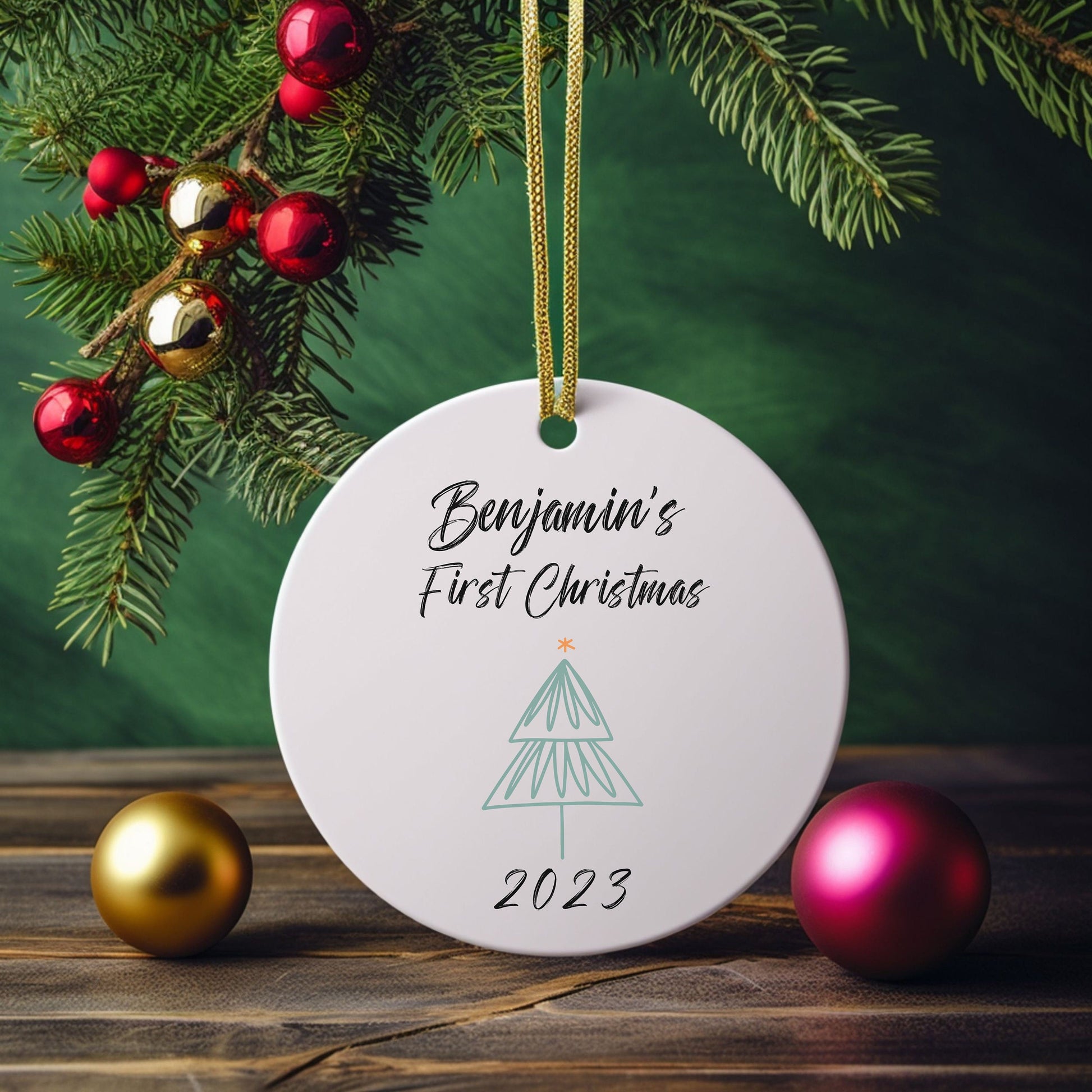 Baby's First Christmas Ornament, Personalized Ornament, New Baby Gift, baby gift, Birth Announcement, baby name, Modern ornament