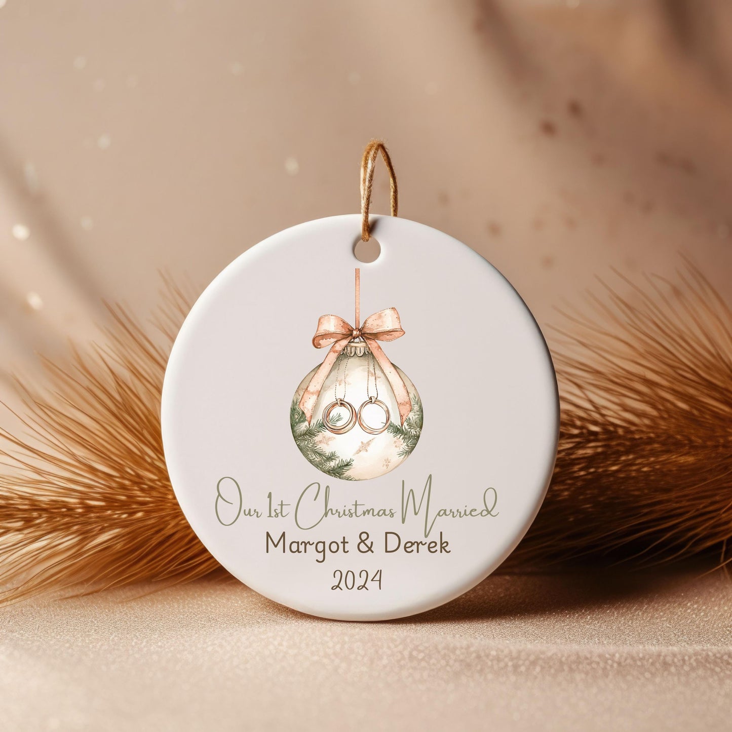 First Christmas Married Ornament, Personalized Gift for Couple, Custom Wedding Gift, Engagement Ornament, Just Married, Married Christmas