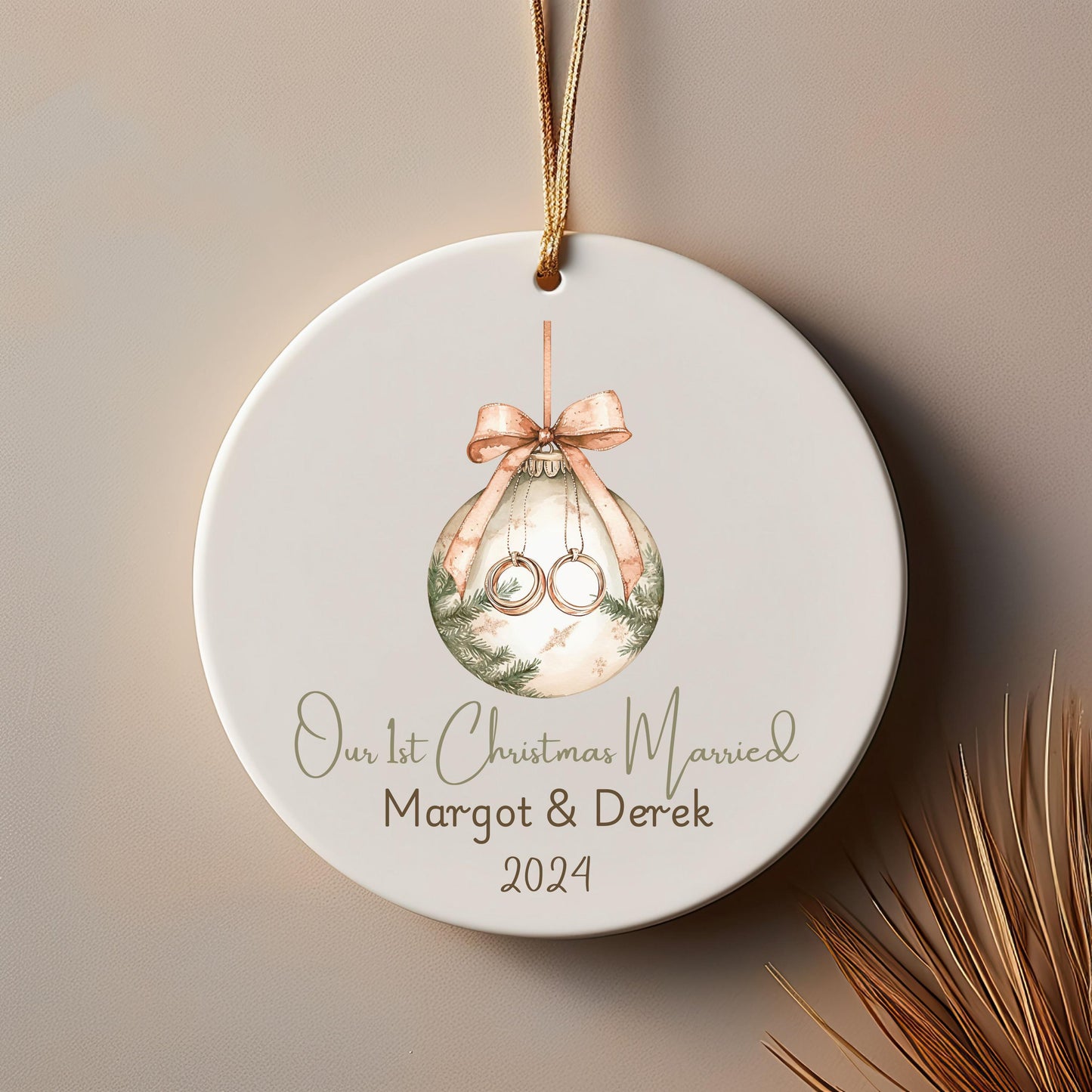 First Christmas Married Ornament, Personalized Gift for Couple, Custom Wedding Gift, Engagement Ornament, Just Married, Married Christmas