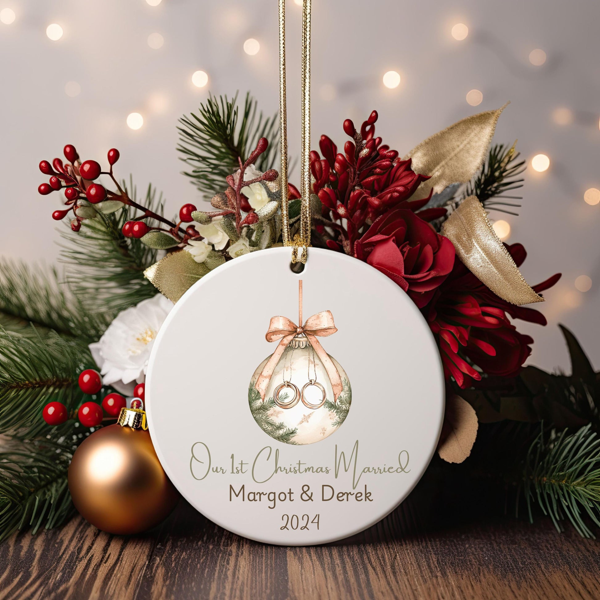 First Christmas Married Ornament, Personalized Gift for Couple, Custom Wedding Gift, Engagement Ornament, Just Married, Married Christmas