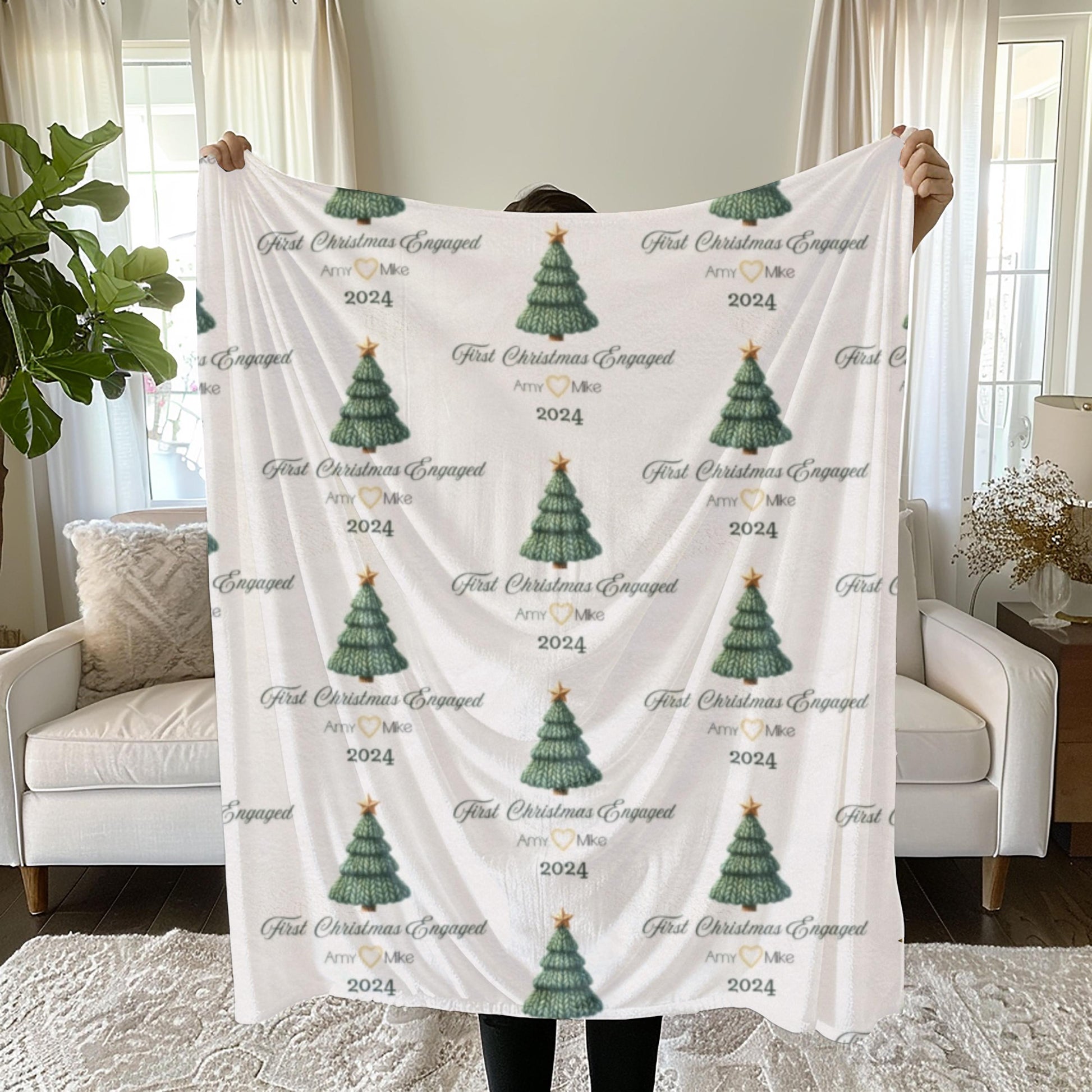 Personalized First Christmas Engaged Blanket, Engagement, Wedding Gift, Custom Blanket, Couple Anniversary, Wedding Keepsake