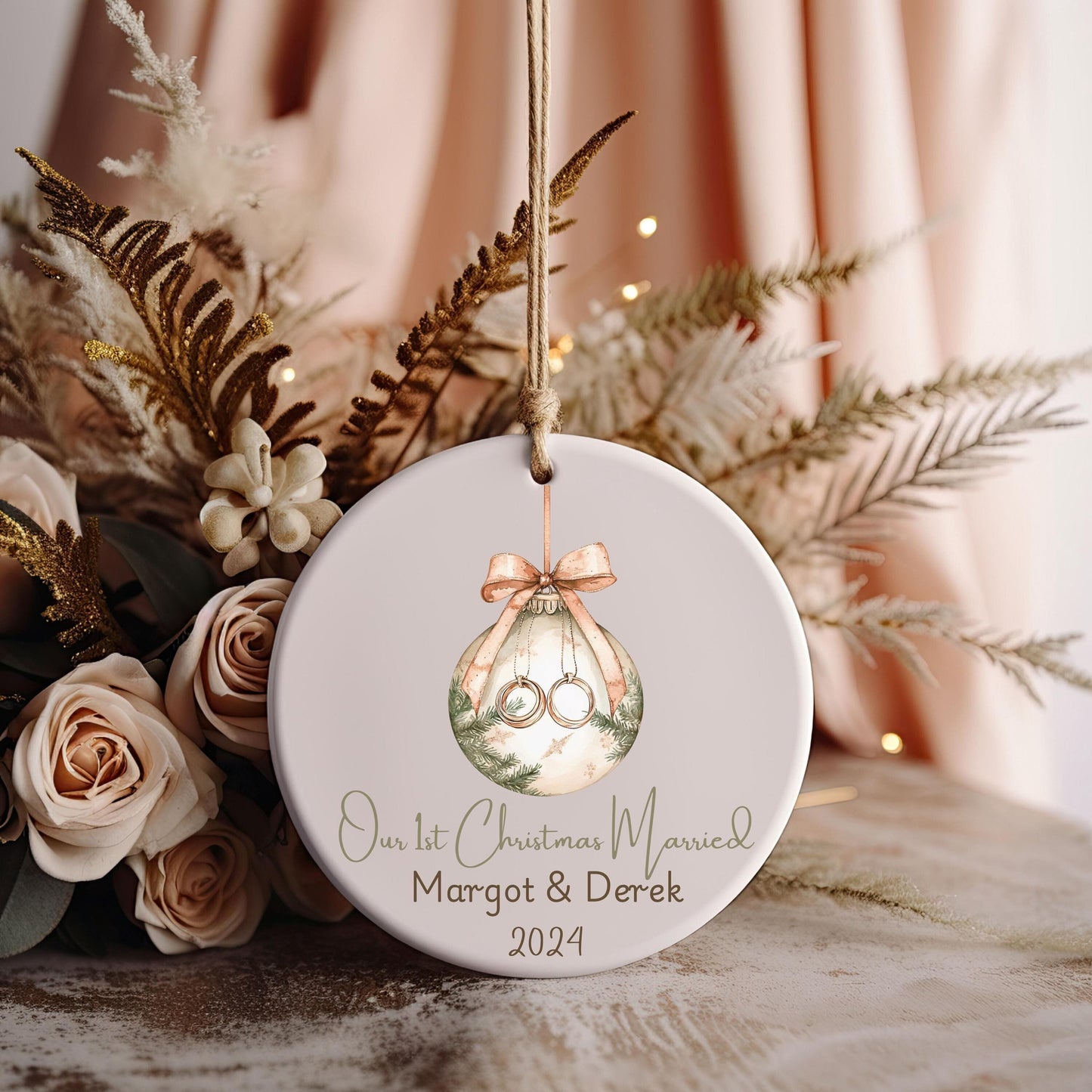 First Christmas Married Ornament, Personalized Gift for Couple, Custom Wedding Gift, Engagement Ornament, Just Married, Married Christmas