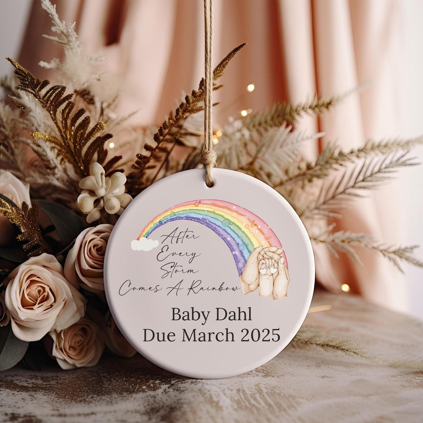 Personalized Rainbow Baby Ornament, Baby Announcement, Grandparent Gift, Baby Shower Gift, New Baby, Gender Neutral