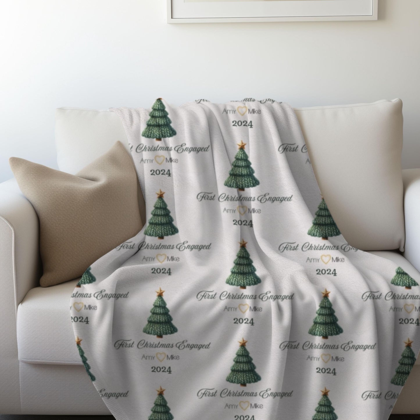 Personalized First Christmas Engaged Blanket, Engagement, Wedding Gift, Custom Blanket, Couple Anniversary, Wedding Keepsake