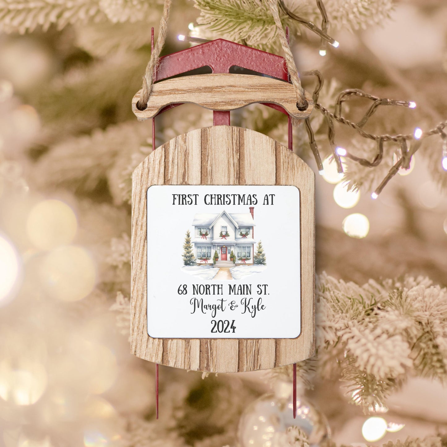 Personalized New Home Sled Ornament, Custom House Address Ornament, Housewarming Gift, Realtor Client Gift, Couples Home Ornament