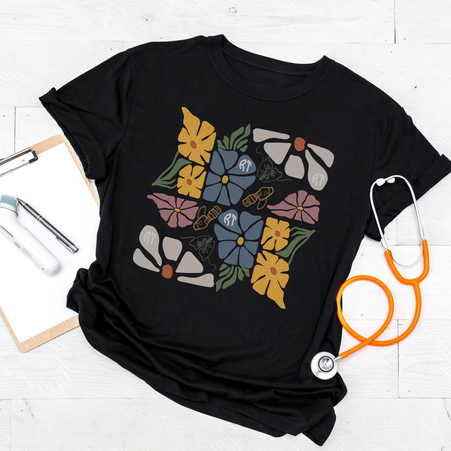 Boho Floral Respiratory Therapist T-Shirt, Graduation Gift, Gift for Respiratory Therapist, RT Shirt, therapist ally, Boho Flowers