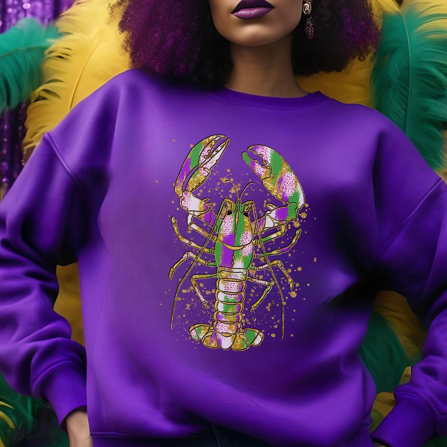 Mardi Gras Crawfish Sweatshirt, Mardi Gras Carnival Shirt, Masquerade, Brushstroke Mardi Gras, Fat Tuesday, Louisiana Mardi Gras