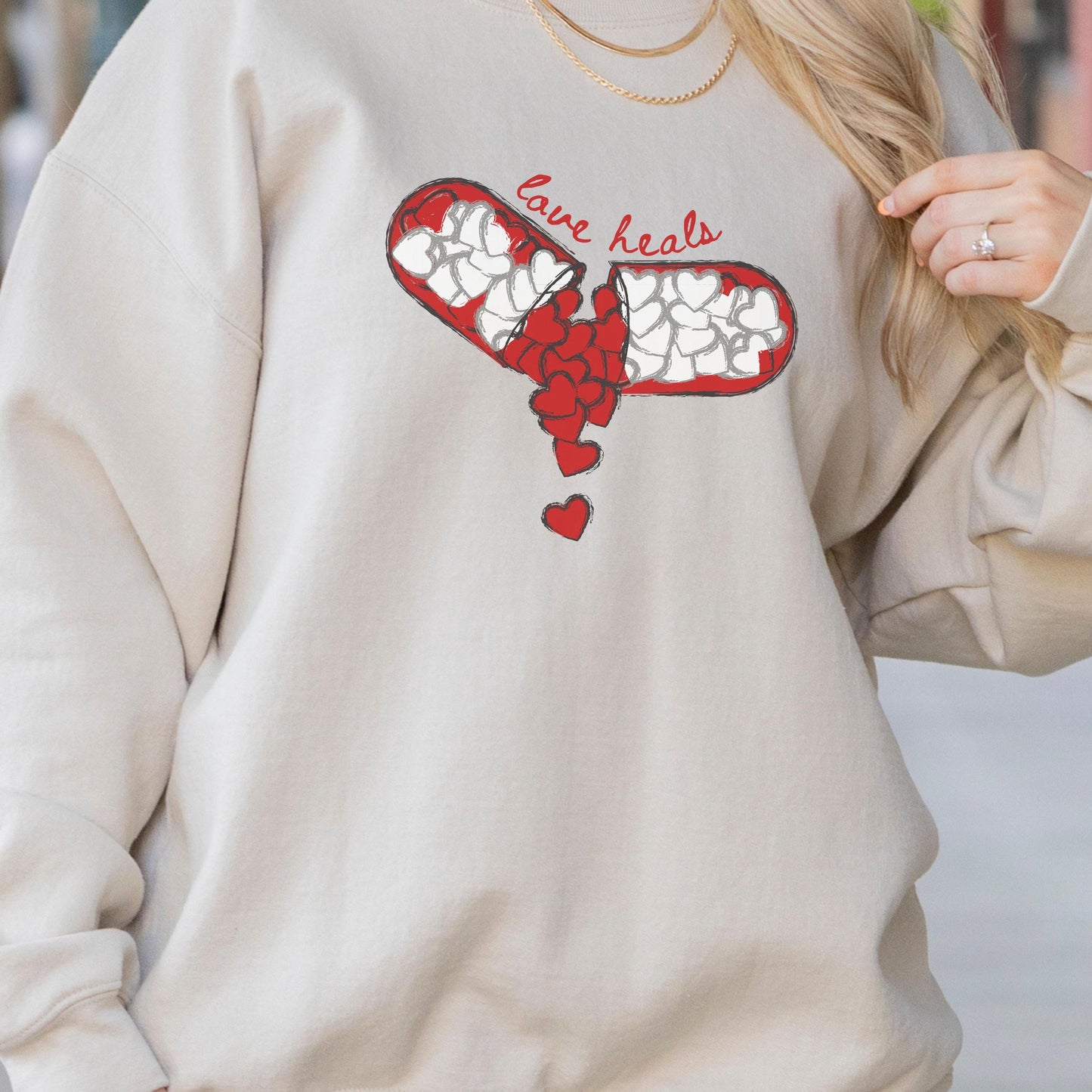 Love Heals Pill Sweatshirt, Love Sweater, Pharmacy Gift, Valentine Nurse, Gift for Nurse, Valentine Nurse Sweater, Crewneck Sweatshirt