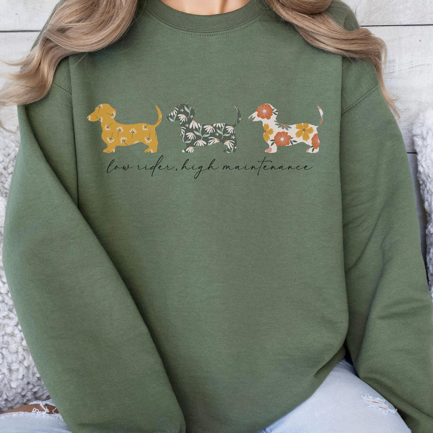 Low Rider High Maintenance Funny Dachshund Shirt, Dog Mom, Doxie, Dachshund Sweatshirt, Dachshund mom, Wiener Dog Mom Sweatshirt