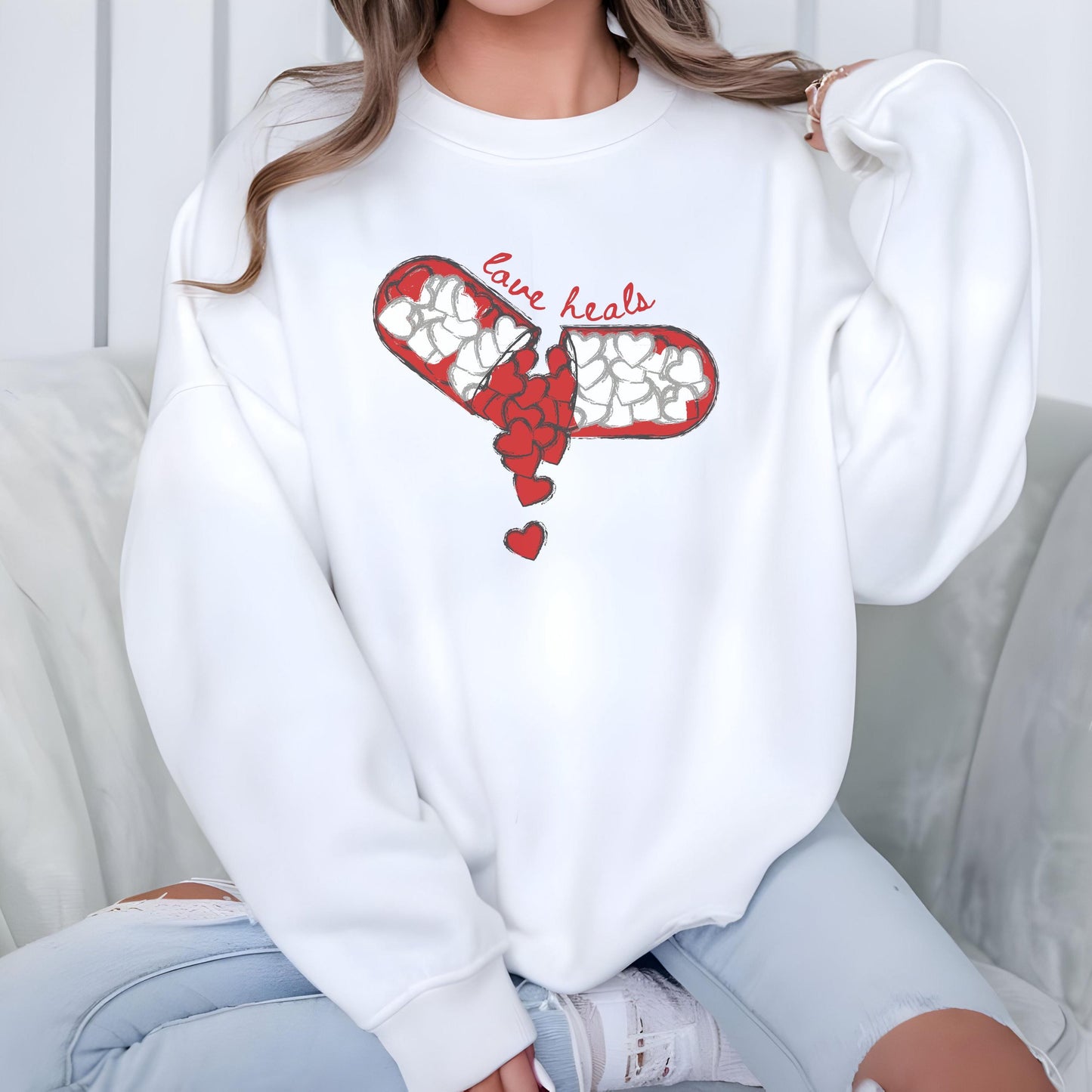 Love Heals Pill Sweatshirt, Love Sweater, Pharmacy Gift, Valentine Nurse, Gift for Nurse, Valentine Nurse Sweater, Crewneck Sweatshirt