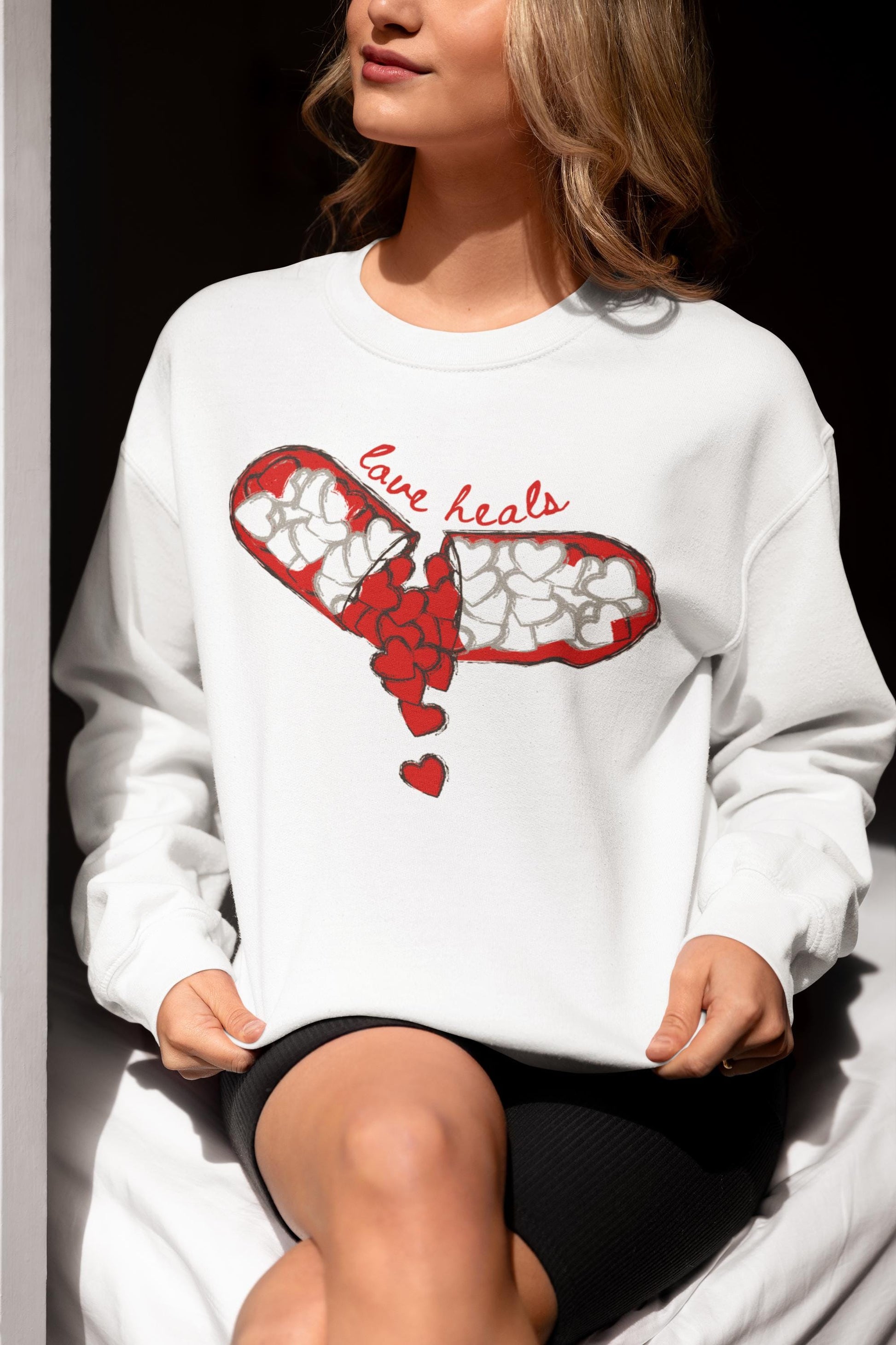 Love Heals Pill Sweatshirt, Love Sweater, Pharmacy Gift, Valentine Nurse, Gift for Nurse, Valentine Nurse Sweater, Crewneck Sweatshirt